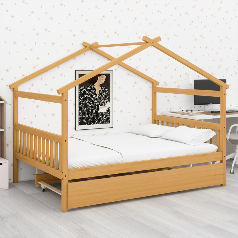 Lit en bois avec lit gigogne simple, Naturel