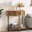 Console semi-circulaire de 31,5 pouces, pour salon ou entrée, style moderne du milieu du siècle, avec deux tiroirs et un dessus, en noyer. Dimensions : 31,5 pouces de long, espace principal, compartiments de rangement.