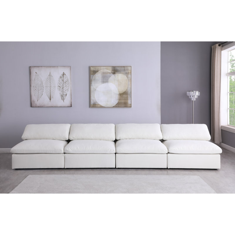 Burrows Upholstered Sofa, Cream Linen Textured Fabric, 32" H x 156" W x 40" D