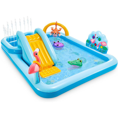 Inflatable Water Slide & Kids Pool,  Jungle Adventure Play Centre - Outdoor Blow-Up Splash Pad W/ Sprinkler For Toddlers Ages 2+