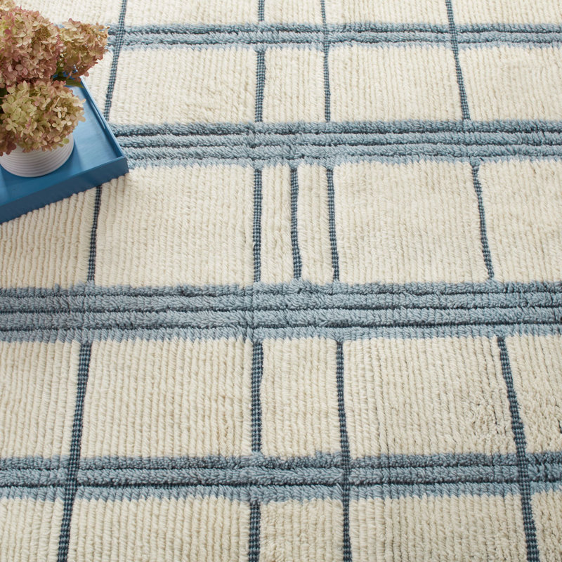 Tory Pewter Blue Hand Knotted Wool Rug, Rectangle 7'6" x 9'6"