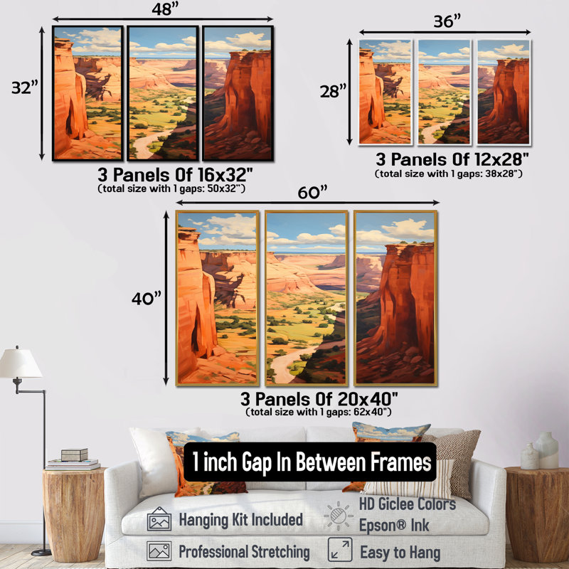 Arizona Archangel Mountain View - Canyon, ensemble de décorations murales, Cadre flottant doré, H 40 po x l 60 po x P 1 po