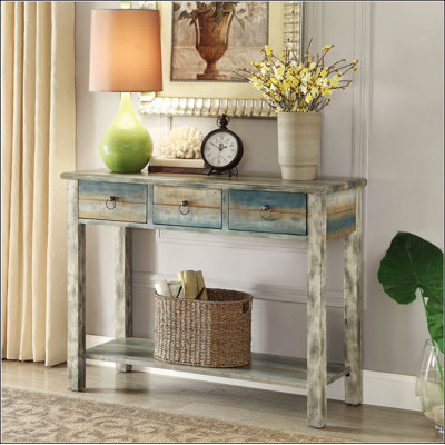 Antique Grey and Teal 3-drawer Console Table
