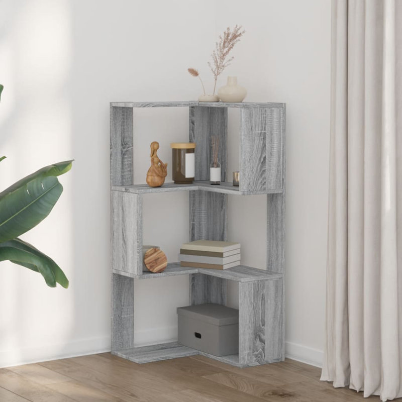 Bibliothèque en coin en bois d'ingénierie, (3 tablettes) H 40,2 po x l 19,7 po x P 19,7 po, Sonoma gris