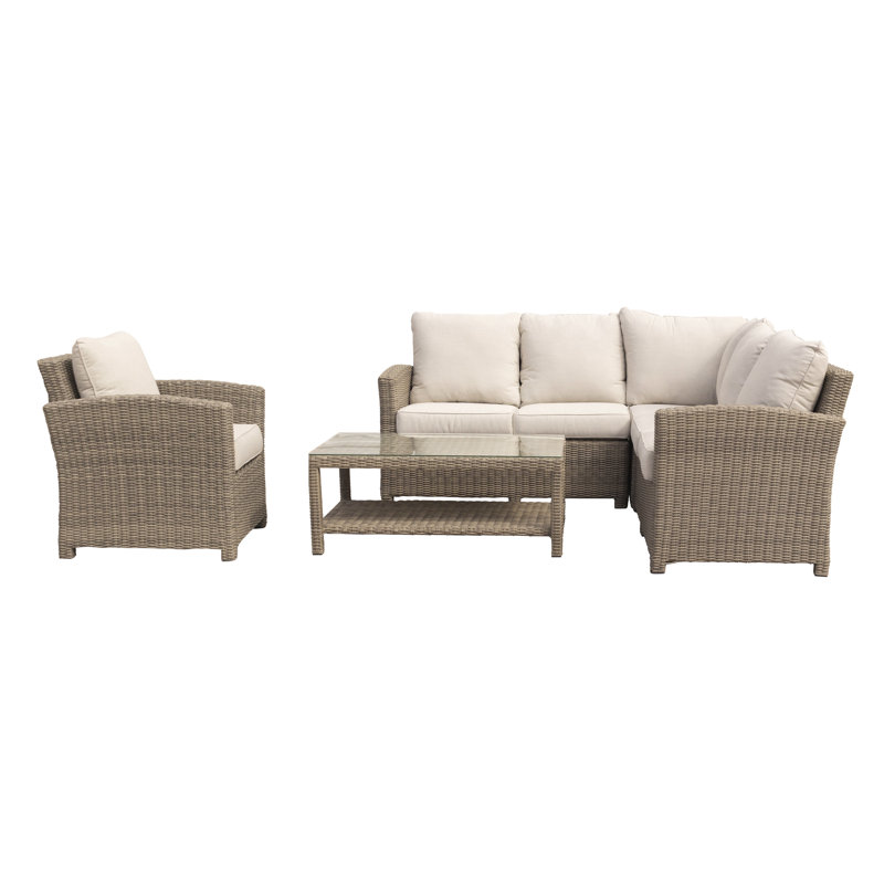 Ensemble de conversation modulaire en rotin 5 pièces avec coussins Lira