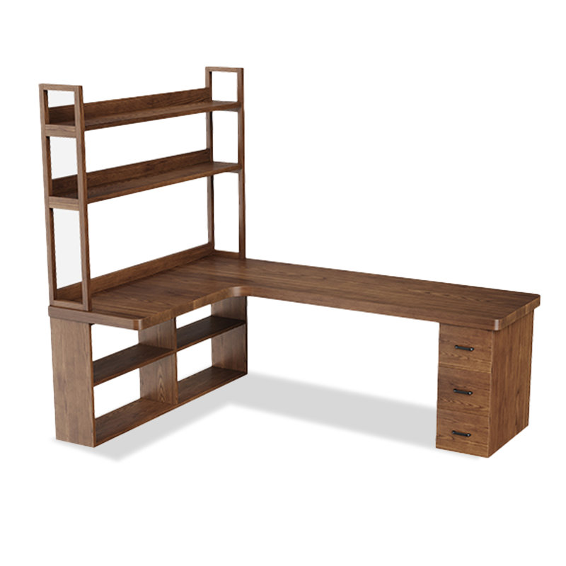Bibliothèque de bureau en L en bois massif, H 74,8 po x l 55,12 po x P 39,37 po