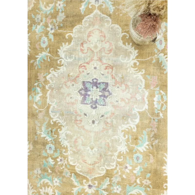 Tapis vintage crème en laine rétro de conception unique 6 pi 1 po x 10 pi 0 po 1980