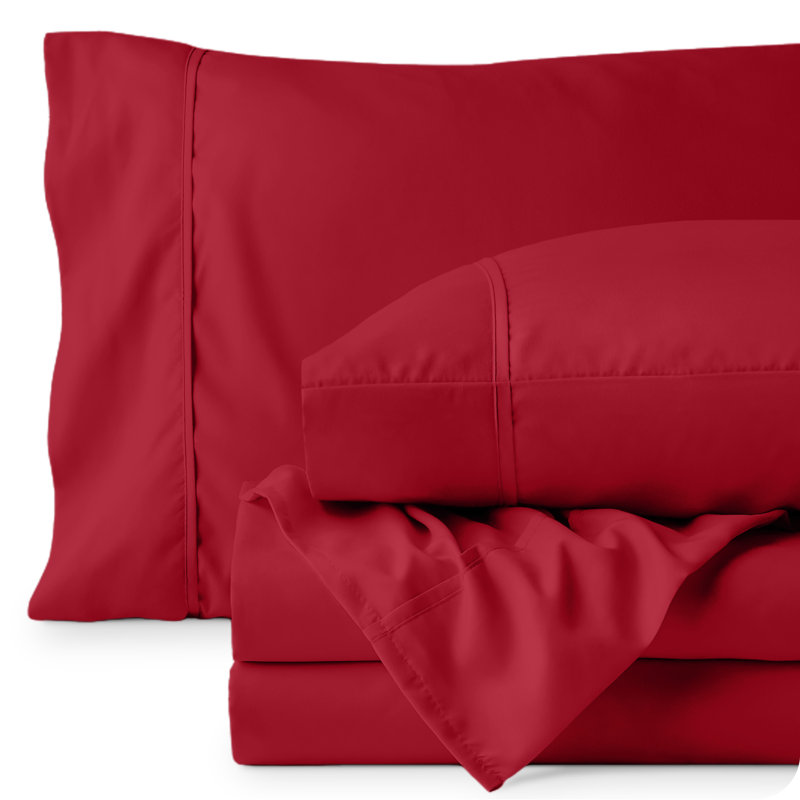 Microfiber Sheet Set with Bonus Pillowcase Set, Red, Full