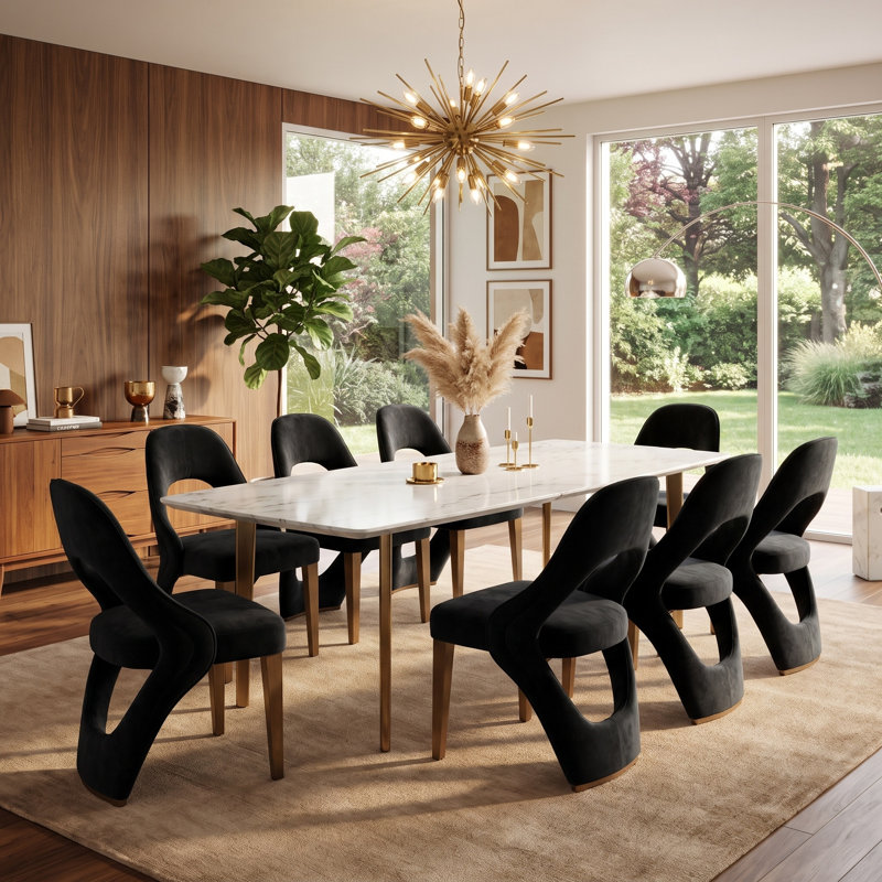 Ensemble de 4 chaises de salle à manger noires à dossier ouvert et rembourrées, Ensemble de 4, Noir