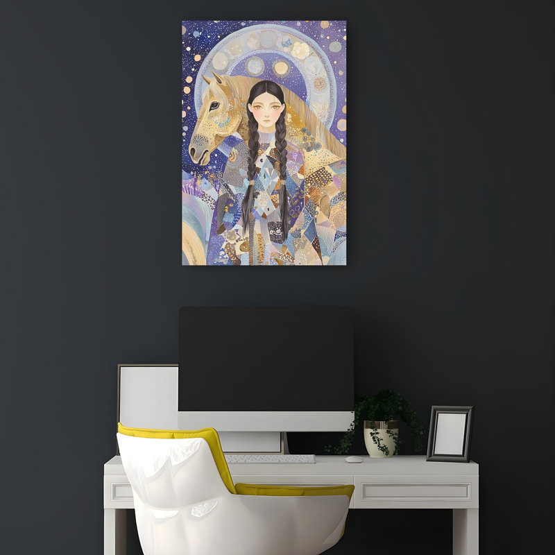 Mystical Girl And Horse Ethereal Mystical Serene Horse Landscape Nature Wall Art Print by Mathieu - Wrapped Canvas Print