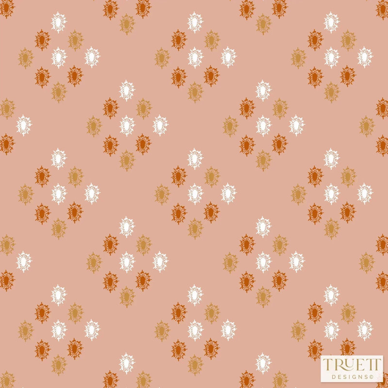 British Brooch Small Repeat Luxury Wallpaper, Coral, Cellulose/Polyester
