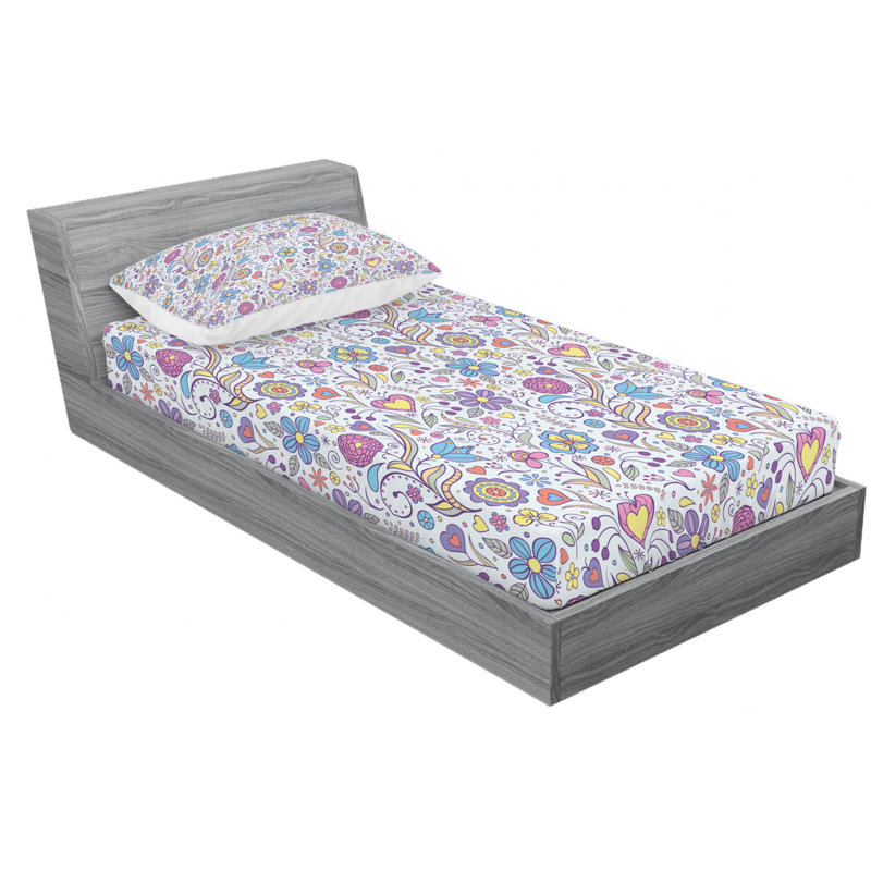 Microfiber Floral Sheet Set, Twin Sheet Set with Fitted Sheet, Purple Floral