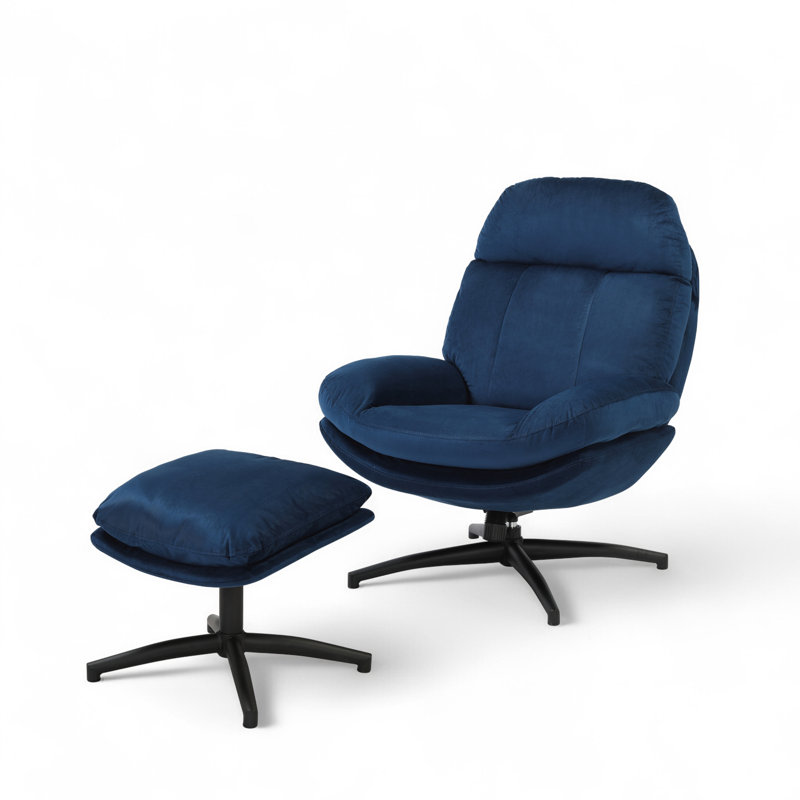 Velvet Swivel With Footstool Armless, Blue