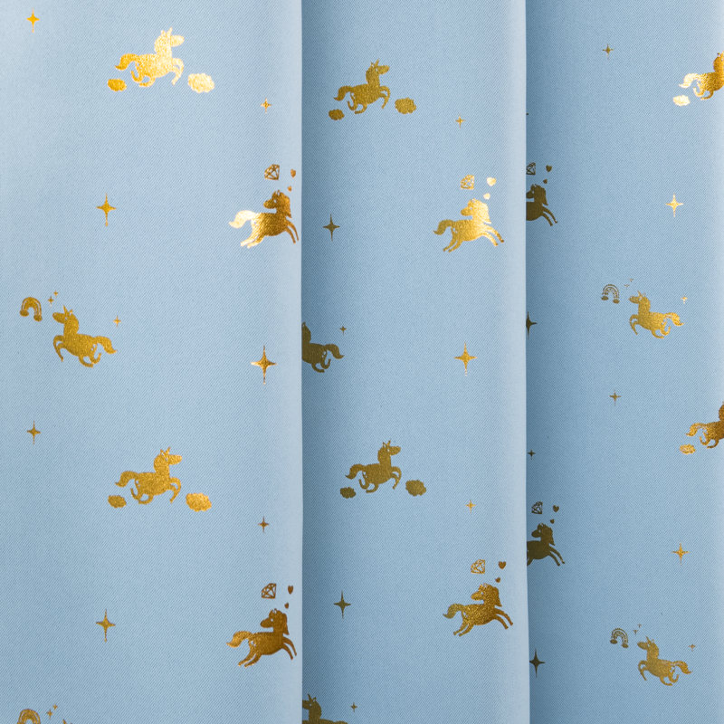 Golden Enchanted Unicorn Polyester Blackout Curtain Pair, 52" W x 63" L, Sky Blue