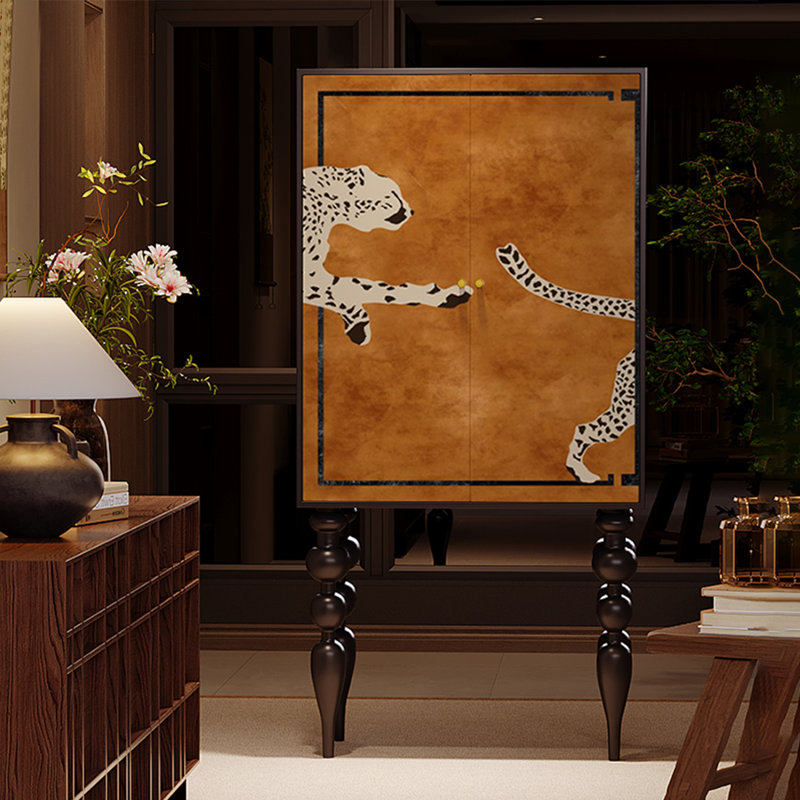 American-style high-leg decorated accent cabinet