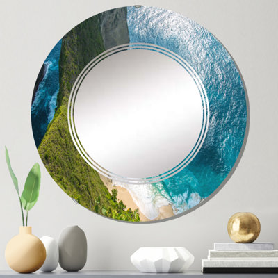 Vue aérienne de la plage tropicale III - miroir mural nautique et côtier rond