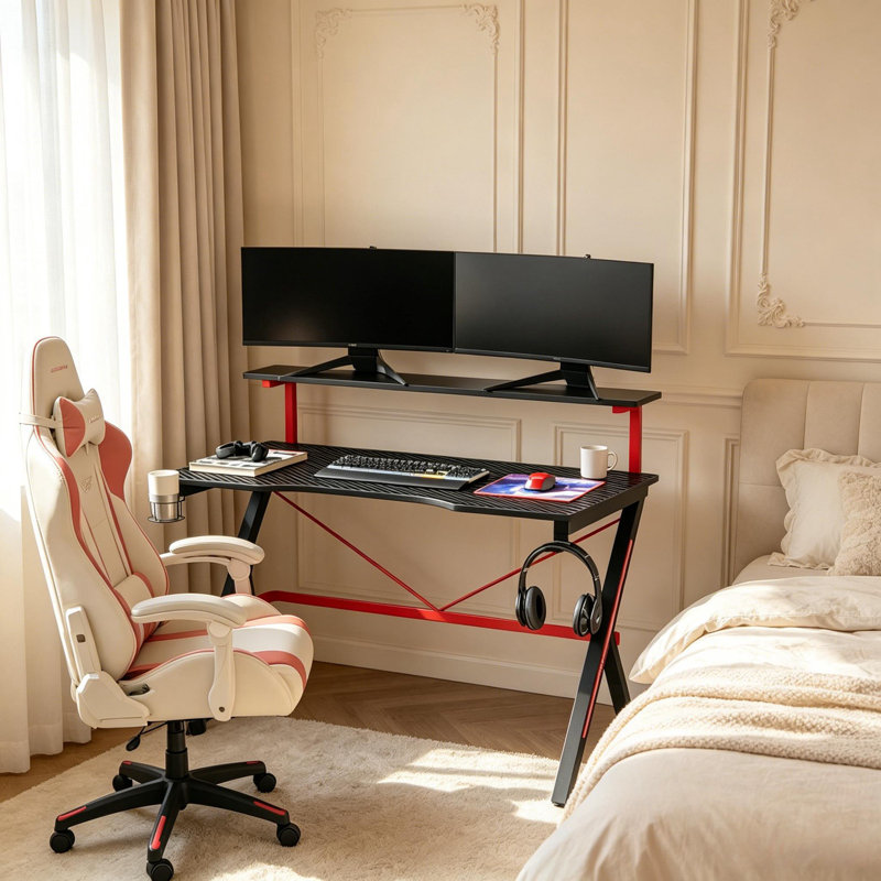 Gaming Desk With Double Desktop