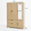 Armoire 4 portes avec miroir, armoire à DEL avec portes et 2 tiroirs, armoire de rangement en bois avec tringle, tablettes réglables, naturel