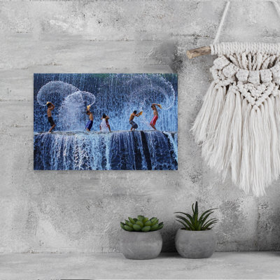 Boys Splashing Waterfall Energetic Abstract Contemporary Summer Wall Art Print 1 Piece Wrapped Canvas Wall Art
