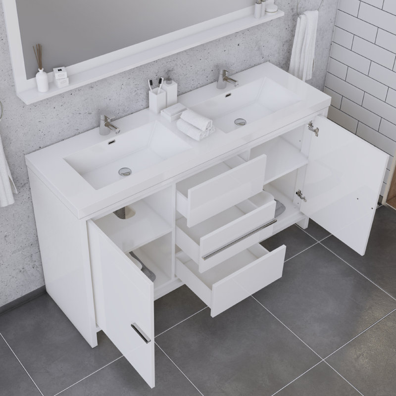 Feike 60'' Double Bathroom Vanity with Solid Surface Top, White