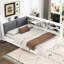Lit plateforme double en bois blanc avec tête de lit, tablettes et conception rembourrée, structure de la table rotative, facile à assembler-1371495755