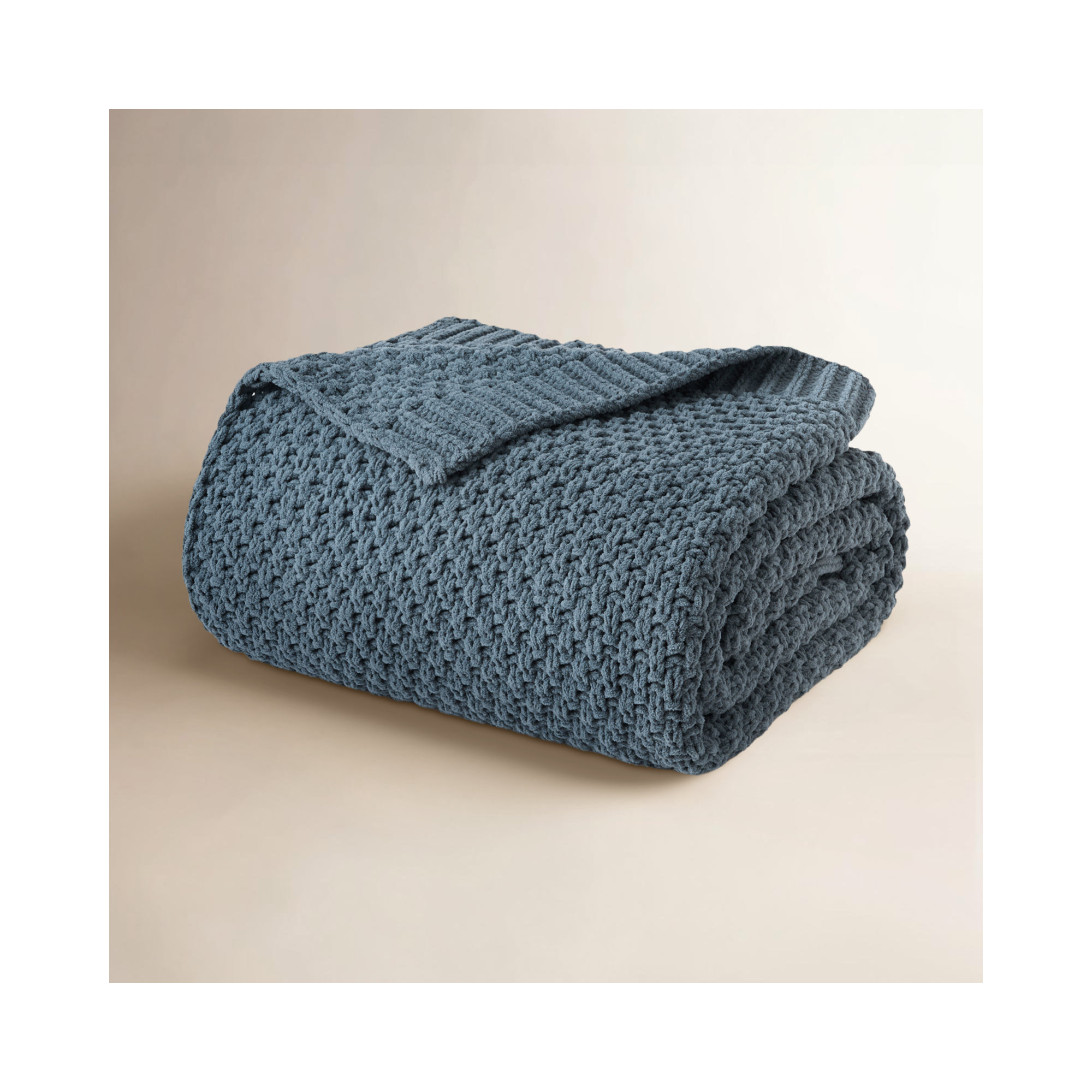 Chunky Chenille Knit Throw Blanket, 60" L x 50" W, Stormy Blue