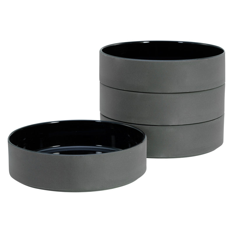 Creatable, 21661, Futuro White Sand Series, 4-Piece Crockery Set, Stoneware Pasta Bowl, Black