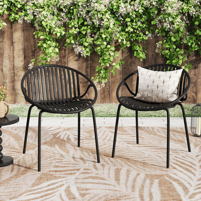 Charming Ergonomic Patio Chair Set with Space-Saving Feature and Stylish Appeal, Black