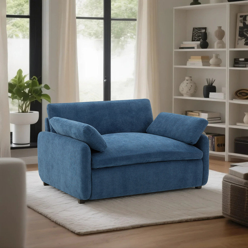 Fauteuil surdimensionné en chenille avec assise profonde, Bleu
