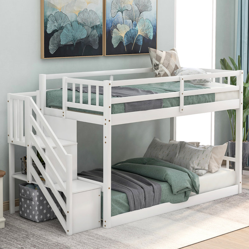 Lit simple superposé avec charme blanc et rangement - Structure en pin massif pour une intrigue fascinante, Blanc