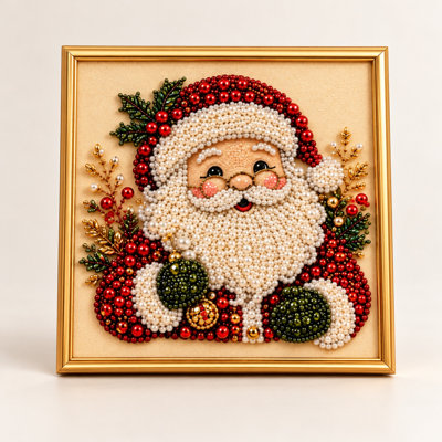 Trousse de peinture de Noël pour débutants, ensemble d'art des Fêtes avec perles, toile, stylo d'applicateur, cire, plateau de tri, instructions et cadre photo