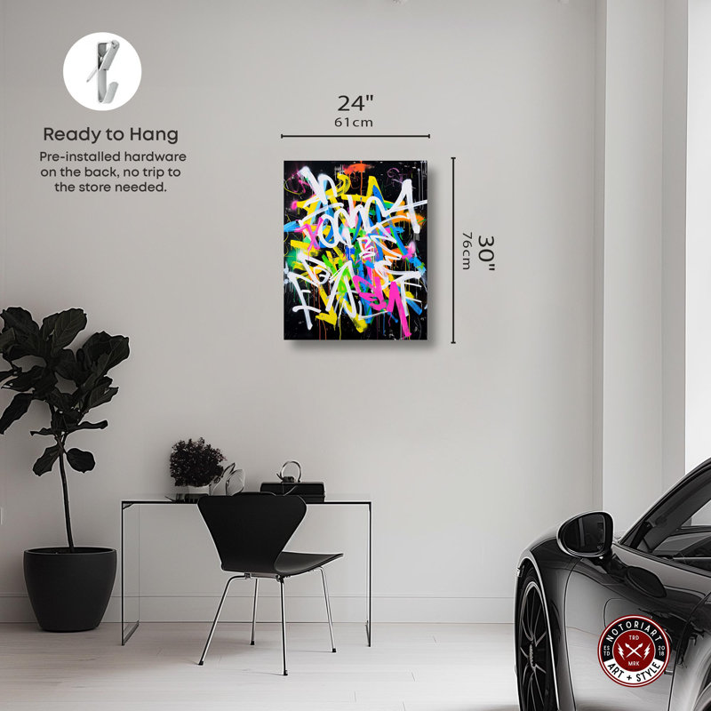 Art urbain inspiré du graffiti urbain par Notoriart, H 30 po x l 24 po, Toile tendue