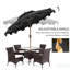 Parasol de patio gris foncé de 9 pi avec 8 nervures, inclinaison à bouton-poussoir et manivelle, double toit à volants pour auvent de piscine de terrasse de jardin extérieur - manivelle réglable