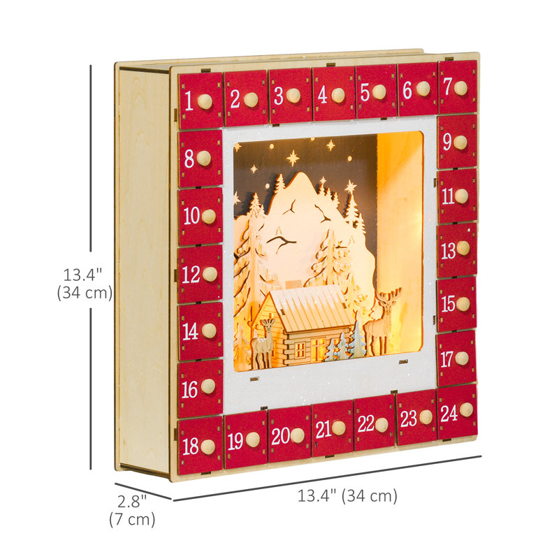 Christmas Advent Calendar with 24 Countdown Drawers and LED Lights