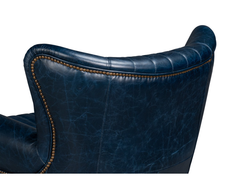 Bugatti Swivel Club Chair, Chateau Blue Genuine Leather