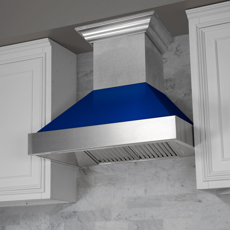 48" Fingerprint Resistant Stainless Steel Range Hood with Fingerprint Resistant Shell (8654SN-48), Blue Gloss