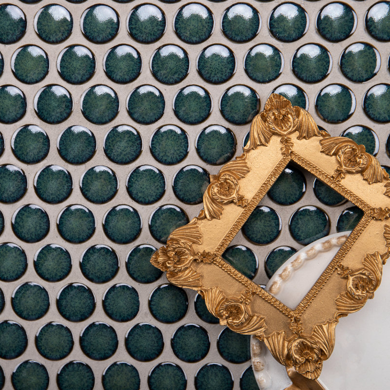 Value Series 0.8" x 0.8" Porcelain Penny Round Mosaic Wall & Floor Tile, Green/Blue