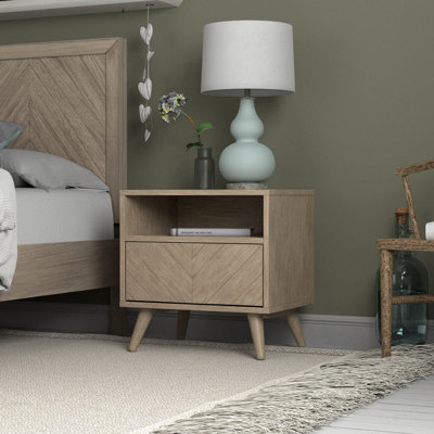 Aydelis Wooden Chevron Nightstand With Shelf And Drawer by Wade Logan