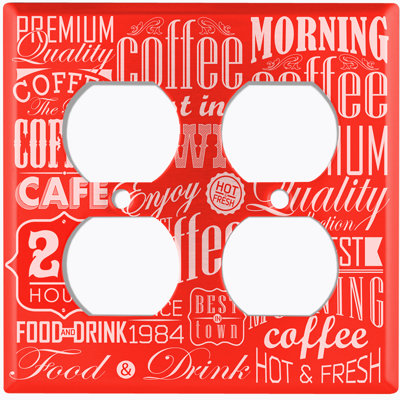 Metal Light Switch Plate Outlet Cover (Coffee Diner Sign Dark Blue White - Double Duplex)