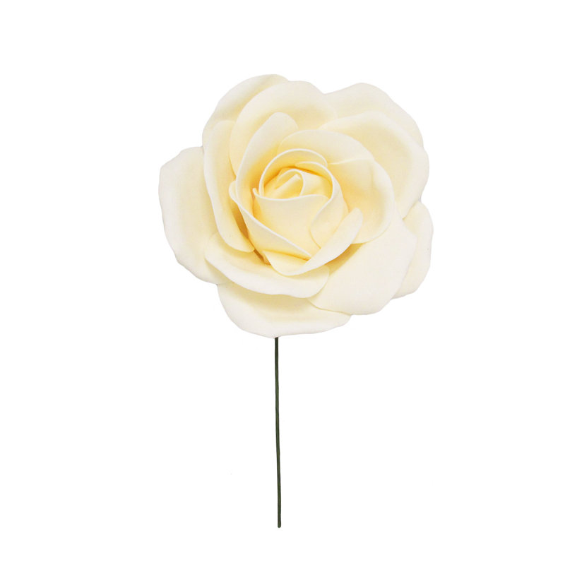 Grande tige rose en mousse, Blanc crème, H 12 po x l 12 po x p 6 po