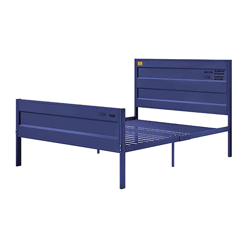 Lit contemporain en métal bleu avec une conception confortable et une décoration industrielle, Bleu