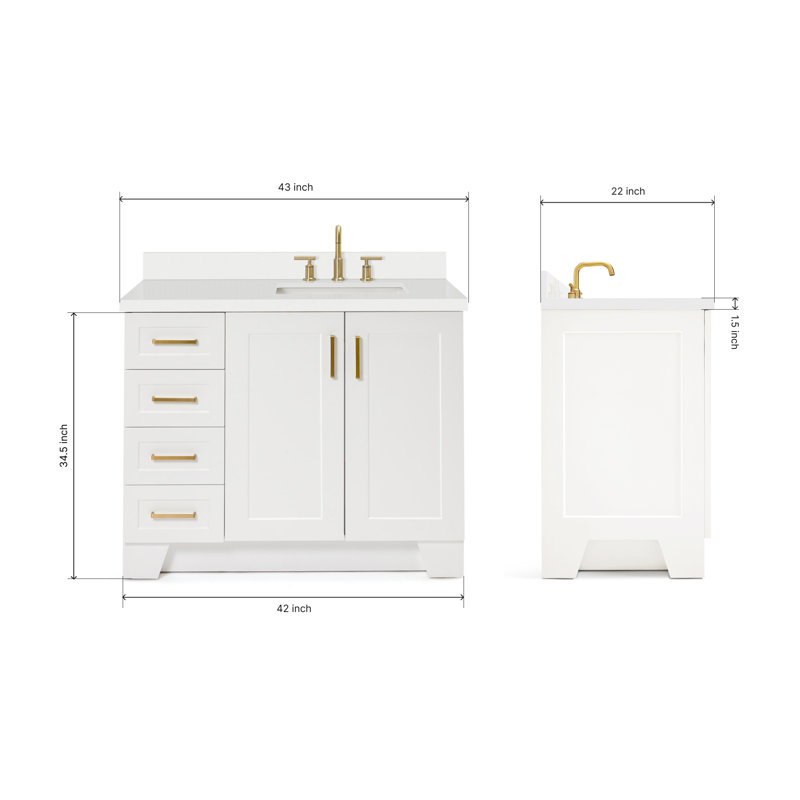 43 IN.  Single Bathroom Vanity, White, Rectangular, Right 