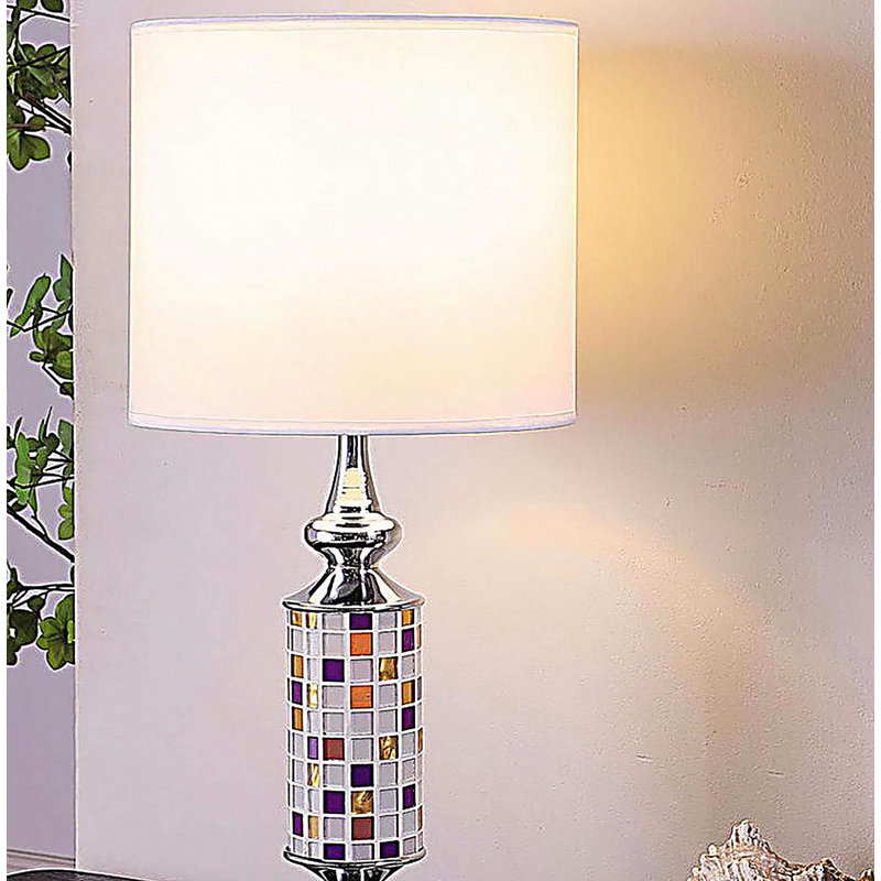 24" Vicki Chrome Bohemian Glass Mosaic Modern Table Lamp