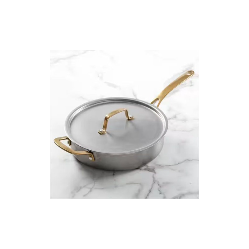 3.5 Qt Stainless Steel Sauté Pan with Gold Handles and Lid