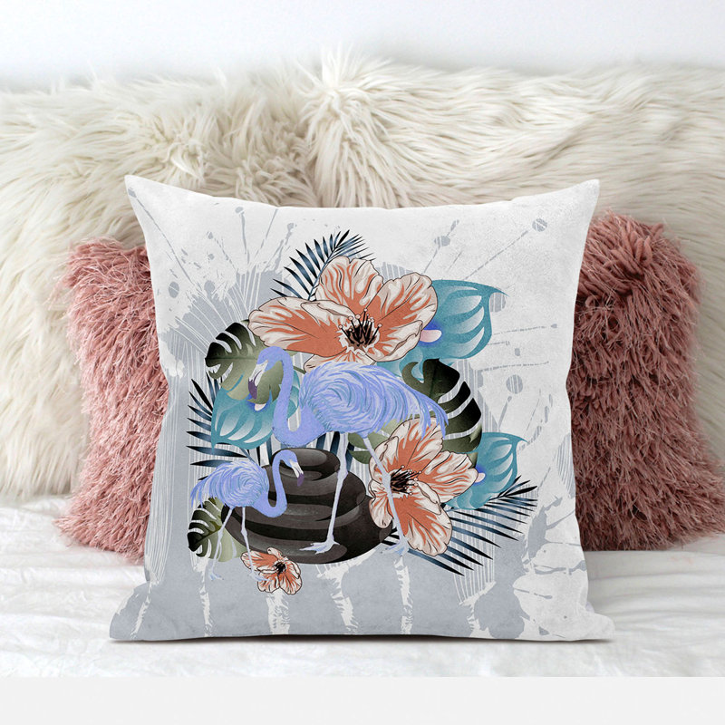 Flamingo and Flower 16" Square Polyester Outdoor Pillow