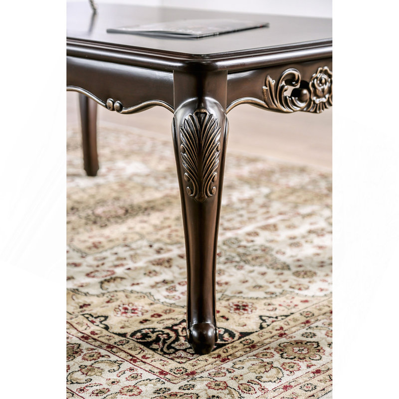 Coffee Table Traditional Style With Curved Legs Carved Design Solid Wood Structure Java Finish