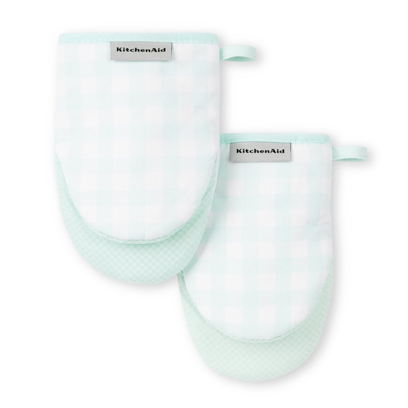 KitchenAid Gingham 2-Piece Oven Mitt, Light Blue, 5.50""W x 10""L
