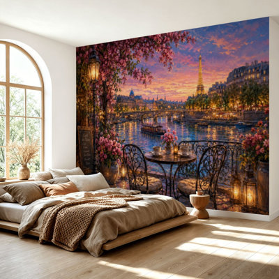 Papier peint adhésif autocollant rétro Paris Tour Eiffel, paysage urbain français, café, décoration romantique, autocollant, papier contact mural pour salon, chambre à coucher H 69 po x l 96 po