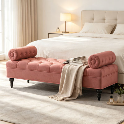 Banc de chambre à coucher moderne, banc de bout de lit, banc rembourré en velours avec 2 coussins amovibles, repose-pieds rembourré confortable, repose-pieds pour la chambre à coucher, le salon, le vestibule
