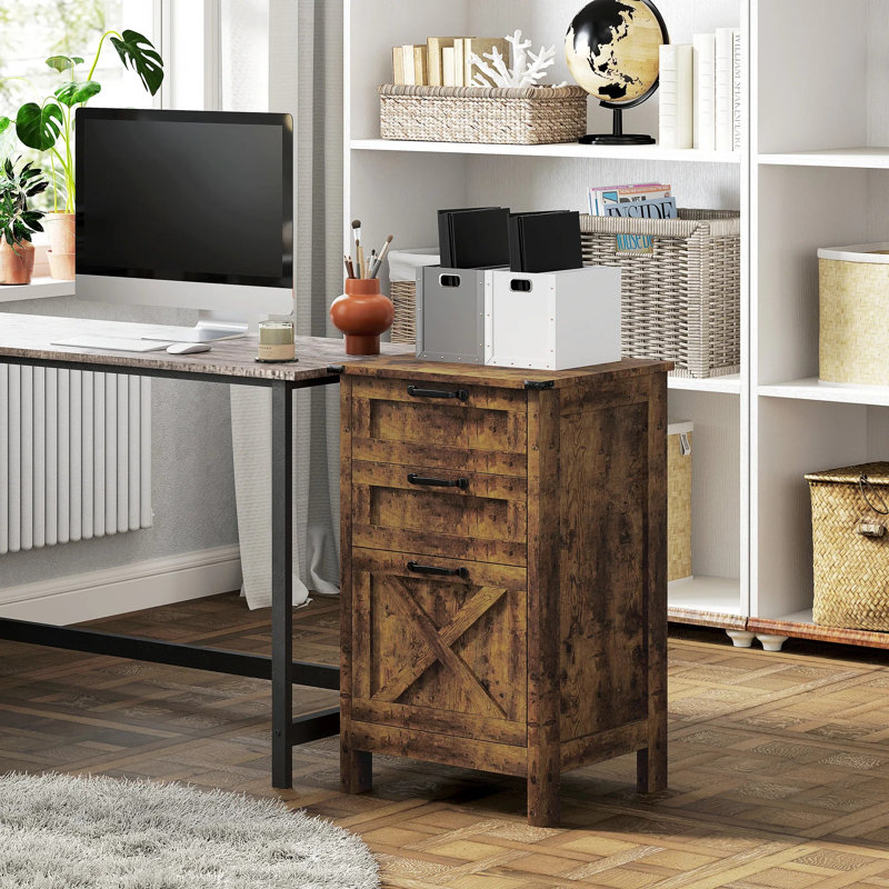 Classeur vertical à 3 tiroirs, armoire de rangement rustique pour dossiers de format A4 et lettre, brun rustique avec finition grain de bois